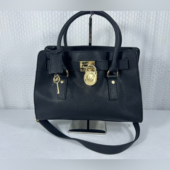 Michael Kors Hamilton 2-way Saffiano Leather Satchel with Lock & Key & charm - Picture 1 of 13